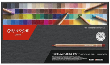Caran d'Ache Luminance 6901 Professional Permanent Colour Pencil Box of 100 Assorted Coloured Pencils, 1 Pencil Blender + 1 Full Blender