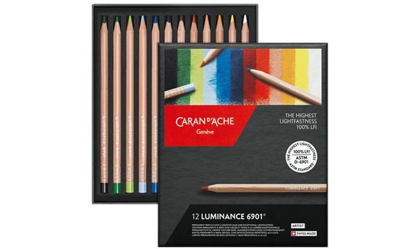 Caran d'Ache Luminance 6901 Professional Permanent Colour Pencil Box of 12 Assorted