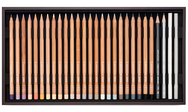 Caran d'Ache Luminance 6901 Wooden Box of 76 Assorted Coloured Pencils, 2 Blenders + 2 Grafwood Pencils