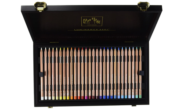 Caran d'Ache Luminance 6901 Wooden Box of 76 Assorted Coloured Pencils, 2 Blenders + 2 Grafwood Pencils