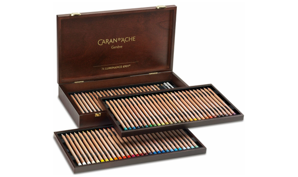 Caran d'Ache Luminance 6901 Wooden Box of 76 Assorted Coloured Pencils, 2 Blenders + 2 Grafwood Pencils
