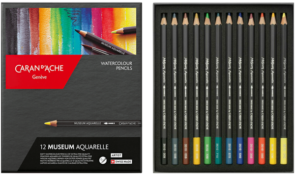 Caran d'Ache Museum Aquarelle Watercolour Pencil Box of 12 Assorted