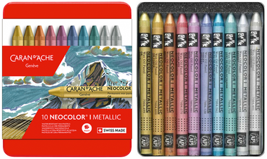 Caran d'Ache Neocolor I Wax Pastels Assortment of 10 Metallic Colours