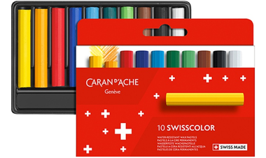 Caran d'Ache Swisscolor Water Resistant Wax Pastels 10 Assorted Colours