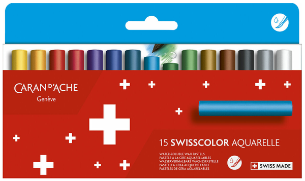 Caran d'Ache Swisscolor Water Soluble Wax Pastels 15 Assorted Colours