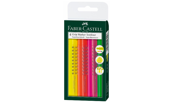 Faber-Castell Grip Textliner Highlighter Pen Wallet of 4 Assorted Colours
