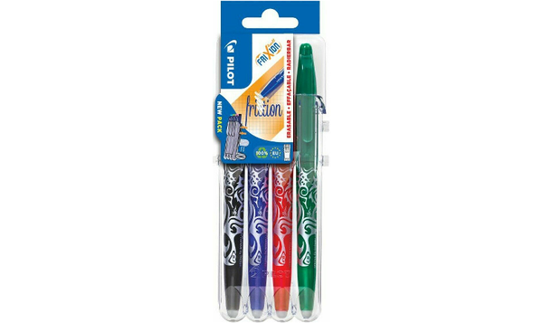 Pilot FriXion Ball Erasable Rollerball Pen Medium Set of 4 (Black/Blue/Green/Red)