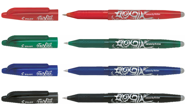 Pilot FriXion Ball Erasable Rollerball Pen Medium Set of 4 (Black/Blue/Green/Red)