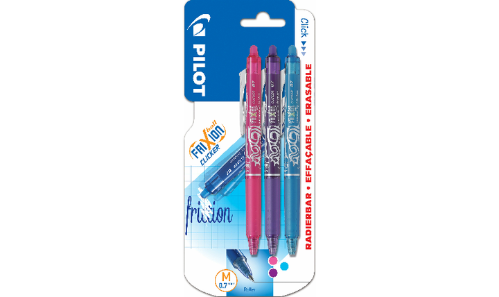 Pilot FriXion Clicker 07 Erasable Rollerball Pen Assorted Pack of 3