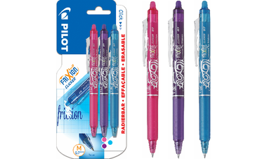 Pilot FriXion Clicker 07 Erasable Rollerball Pen Assorted Pack of 3