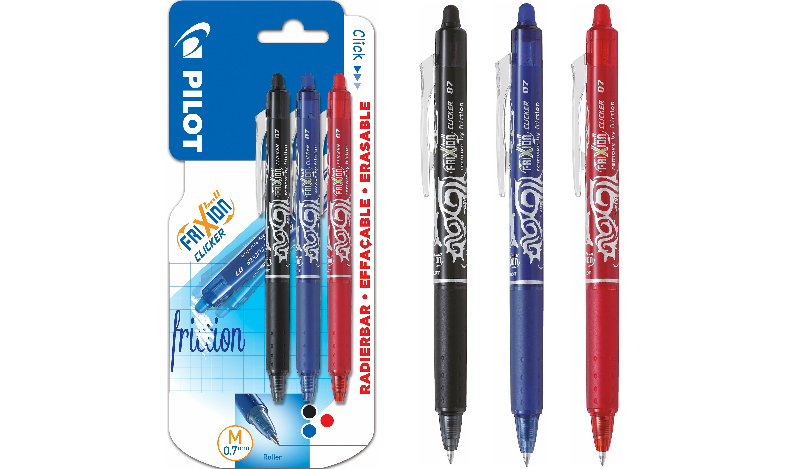 PILOT - 4 Pack Frixion Ball Clicker 0.7 - Erasable Pen - Black, Blue, Red,  Green