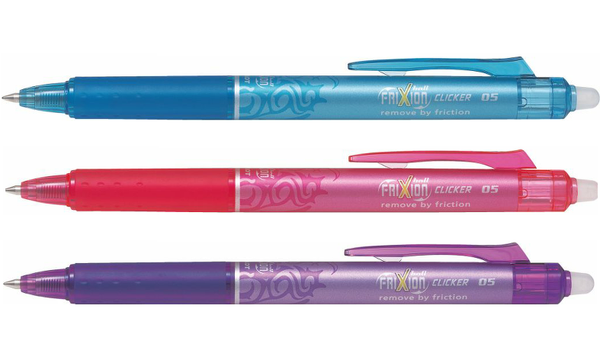 Pilot FriXion Clicker Erasable Rollerball Pen 05 Fine BLRT-FR5 Set of 3 Assorted