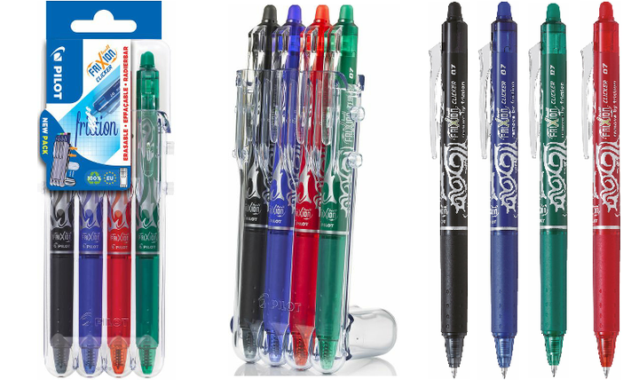 Pilot FriXion Clicker Erasable Rollerball Pen 07 Medium 4 Piece &