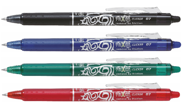 Pilot FriXion Clicker Erasable Rollerball Pen 07 Medium 4 Piece 'Set 2 Go'