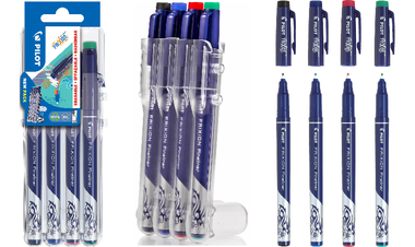 Pilot FriXion Erasable Fineliners 'Set 2 Go' Desk Set of 4 (Black Blue Green Red)