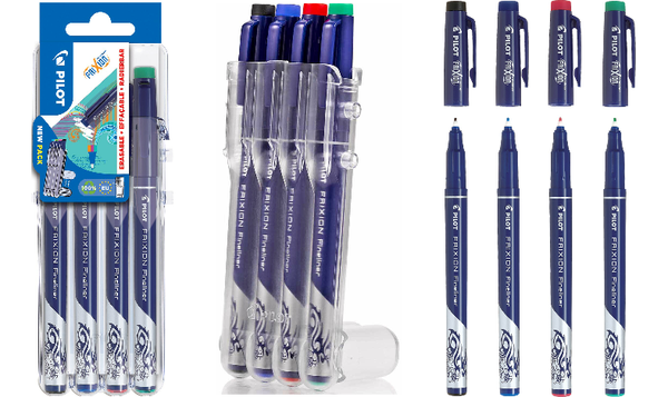 Pilot FriXion Erasable Fineliners 'Set 2 Go' Desk Set of 4 (Black Blue Green Red)