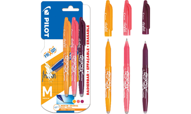 Pilot FriXion Erasable Rollerball Pen Pack of 3 (Apricot Orange/Coral Pink/Wine Red)