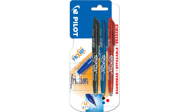 Pilot FriXion Erasable Rollerball Pen Assorted Pack of 3 (Black/Blue/Red)