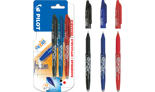 Pilot FriXion Erasable Rollerball Pen Assorted Pack of 3 (Black/Blue/Red)