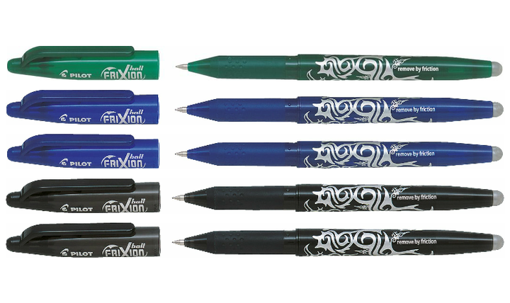 Pilot FriXion Erasable Rollerball Pen Assorted Pack of 5 (2 Black, 2 Blue, 1 Green)
