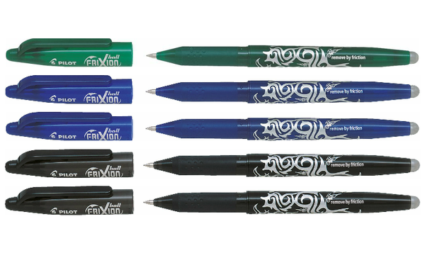 Pilot FriXion Erasable Rollerball Pen Assorted Pack of 5 (2 Black, 2 Blue, 1 Green)