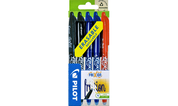 Pilot FriXion Erasable Rollerball Pen Assorted Pack of 5 (2 Black, 2 Blue, 1 Red)