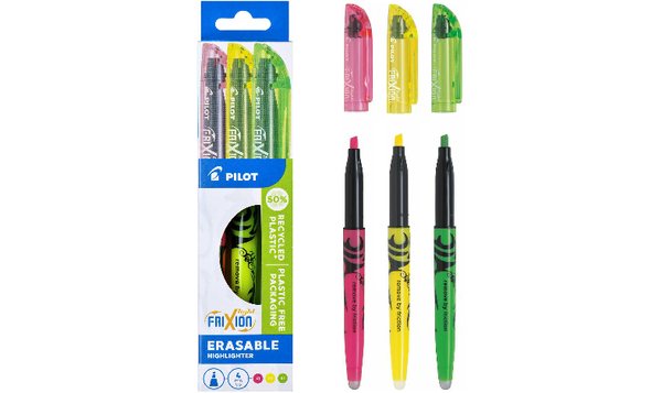 Pilot FriXion Light Erasable Highlighter Pen Wallet of 3 (Yellow Pink Green)