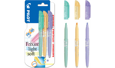 Pilot FriXion Light Soft Pastel Erasable Highlighter Pen Assorted Pack of 3 (Green Orange Violet)