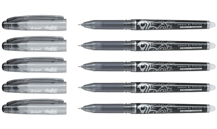 Pilot FriXion Point Erasable Rollerball Pen Black Wallet of 5