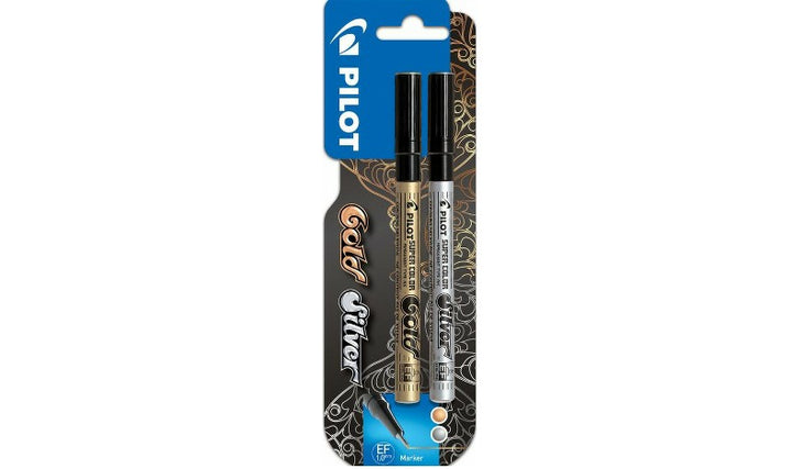 Pilot Super Color Metallic Paint Marker Pen Extra Fine Assorted Pack of 2 (Gold &amp; Silver)