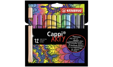 Fibre-Tip Pen with Cap-Ring - STABILO Cappi ARTY - Pack of 12 - Assorted Colours with 1 Cap-Ring