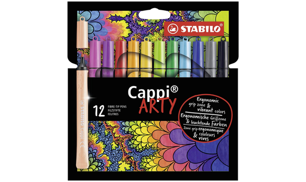 Fibre-Tip Pen with Cap-Ring - STABILO Cappi ARTY - Pack of 12 - Assorted Colours with 1 Cap-Ring