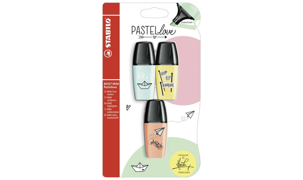 Highlighter - STABILO BOSS MINI Pastellove - Pack of 3 - Turquoise, Yellow, Peach