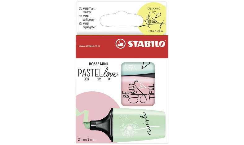 Highlighter - STABILO BOSS MINI Pastellove - Pack of 3 - Turquoise, Blush, Mint Green