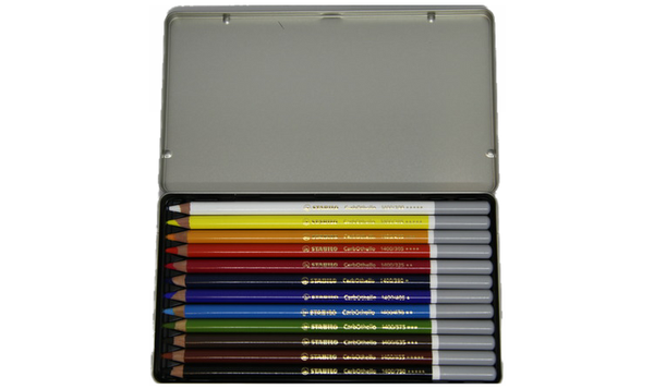 Chalk-Pastel Pencil - STABILO CarbOthello - ARTY+ - Tin of 12 - Assorted Colours