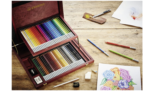Chalk-Pastel Pencil - STABILO CarbOthello - Wooden Box of 60 - Assorted Colours with Sharpener and Eraser