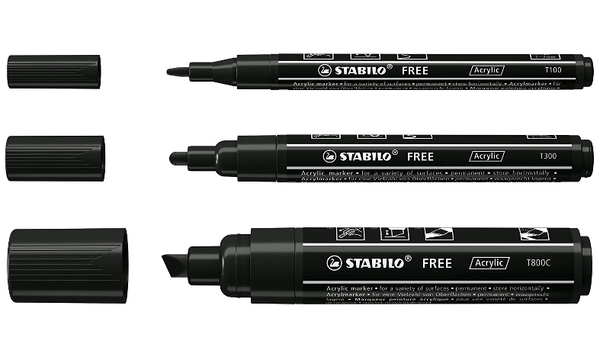 Acrylic Marker - STABILO FREE Acrylic - Mixed Tip Set of 3 - Black