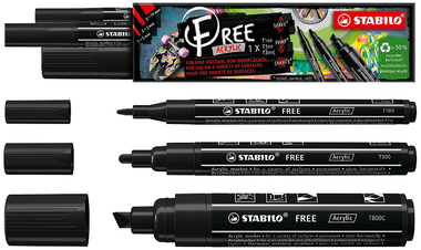 Acrylic Marker - STABILO FREE Acrylic - Mixed Tip Set of 3 - Black