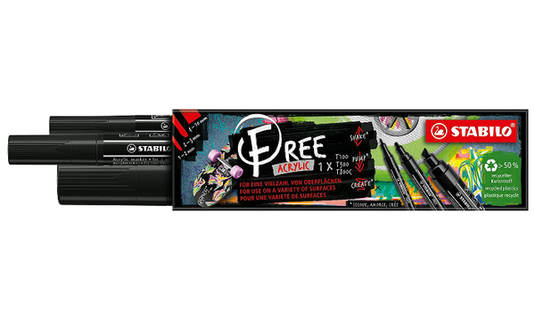 Acrylic Marker - STABILO FREE Acrylic - Mixed Tip Set of 3 - Black