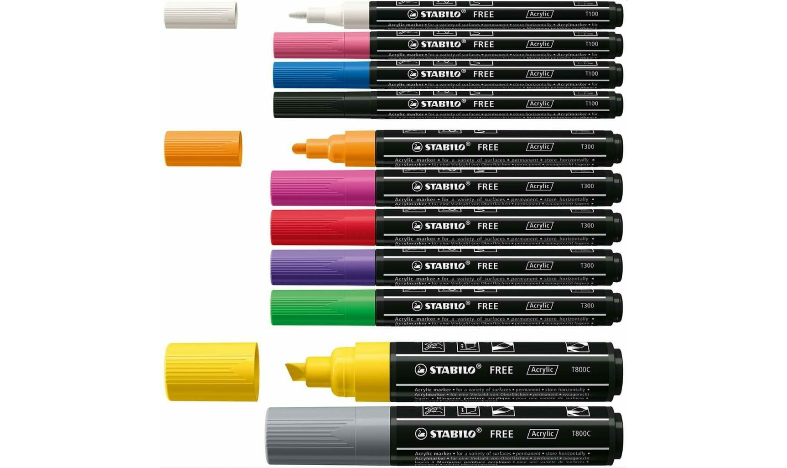 Acrylic Marker - STABILO FREE Acrylic - Starter Kit - Box of 11 - Assorted Colours