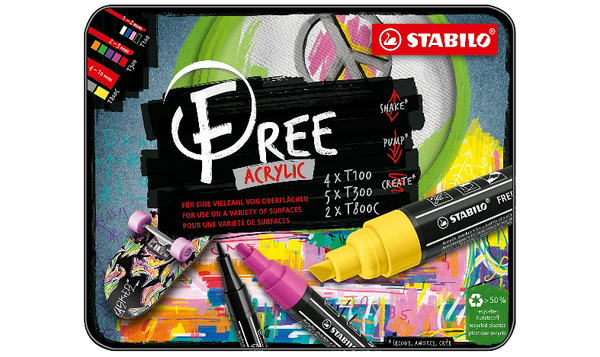 Acrylic Marker - STABILO FREE Acrylic - Starter Kit - Box of 11 - Assorted Colours