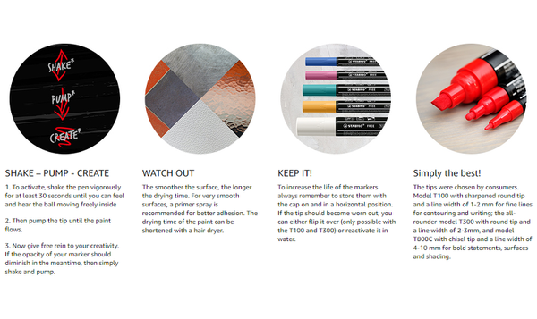 Acrylic Marker - STABILO FREE Acrylic - Mixed Tip Set of 3 - Black