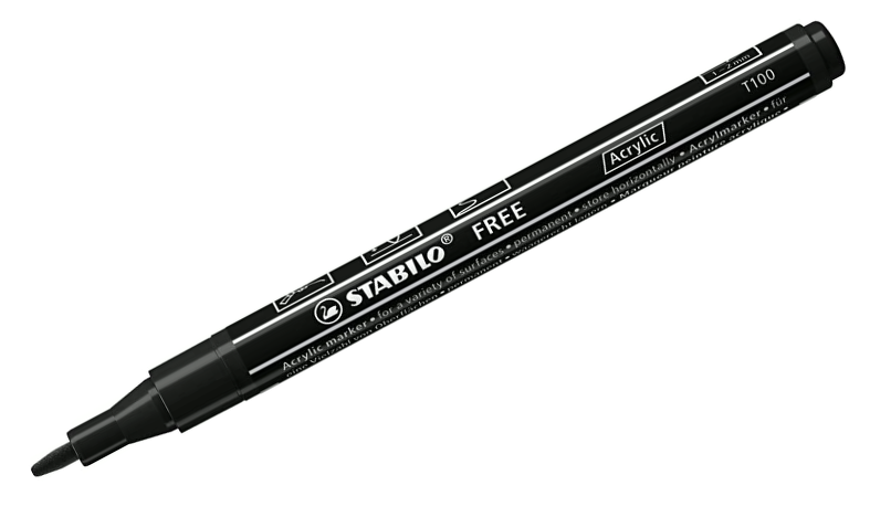 Acrylic Marker - STABILO FREE Acrylic - T100 1-2 mm Bullet Tip Royal - Wallet of 5 - Assorted Colours