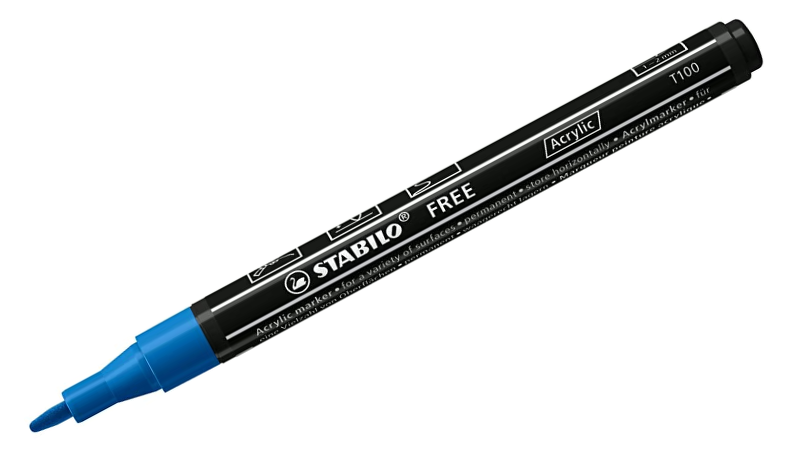 Acrylic Marker - STABILO FREE Acrylic - T100 1-2 mm Bullet Tip Royal - Wallet of 5 - Assorted Colours