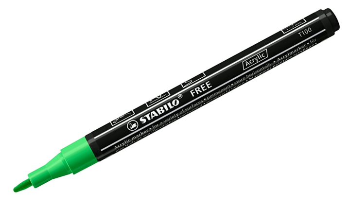 Acrylic Marker - STABILO FREE Acrylic - T100 1-2 mm Bullet Tip Spring - Wallet of 5 - Assorted colours