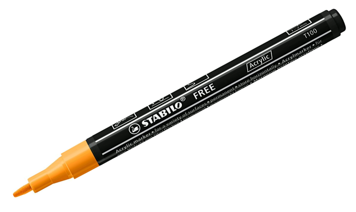 Acrylic Marker - STABILO FREE Acrylic - T100 1-2 mm Bullet Tip Spring - Wallet of 5 - Assorted colours