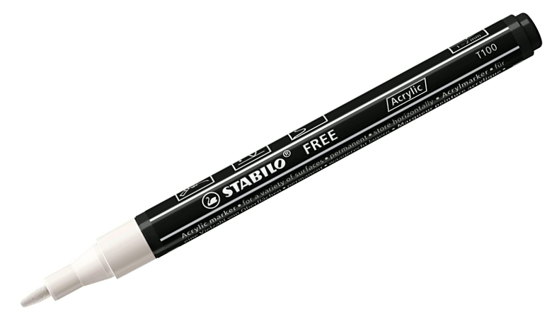 Acrylic Marker - STABILO FREE Acrylic - T100 1-2 mm Bullet Tip Spring - Wallet of 5 - Assorted colours