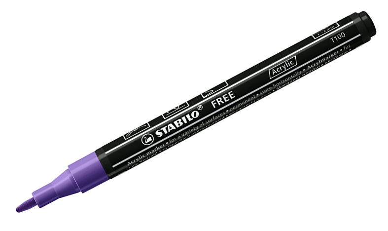 Acrylic Marker - STABILO FREE Acrylic - T100 1-2 mm Bullet Tip Spring - Wallet of 5 - Assorted colours