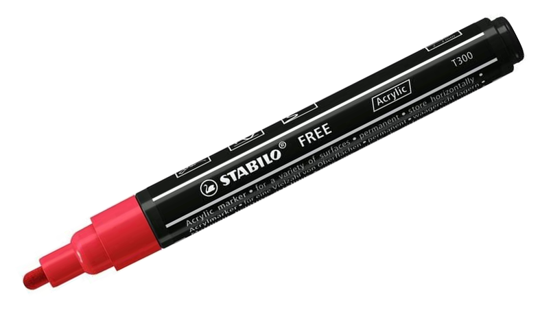 Acrylic Marker - STABILO FREE Acrylic - T300 2-3 mm Bullet Tip Vibrant - Wallet of 5 - Assorted Colours