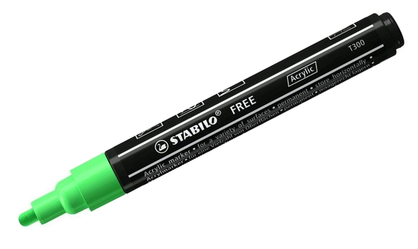 Acrylic Marker - STABILO FREE Acrylic - T300 2-3 mm Bullet Tip Vintage - Wallet of 5 - Assorted Colours